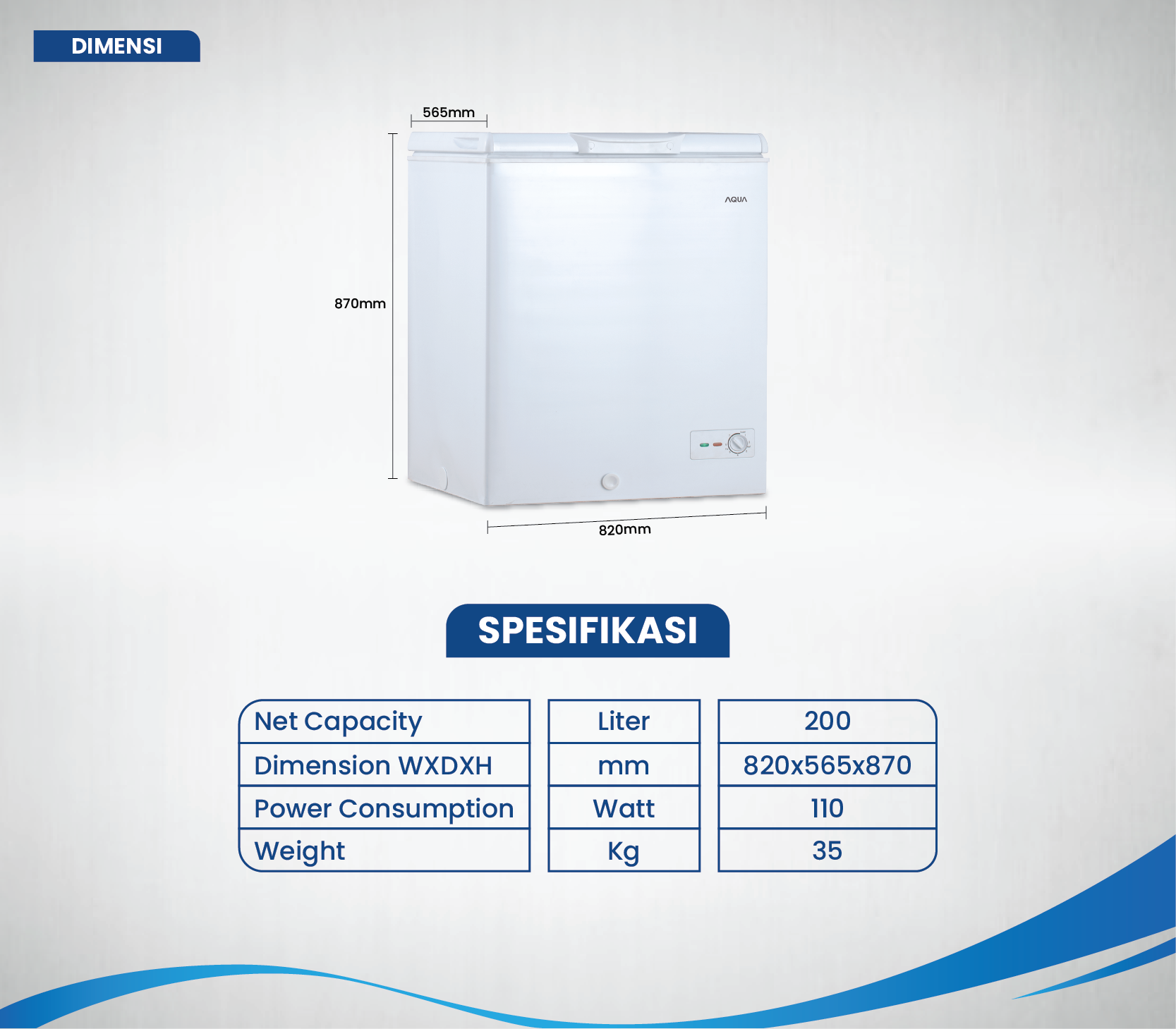 CHEST FREEZER AQUA Elektronik AQF-220HC Dimensi